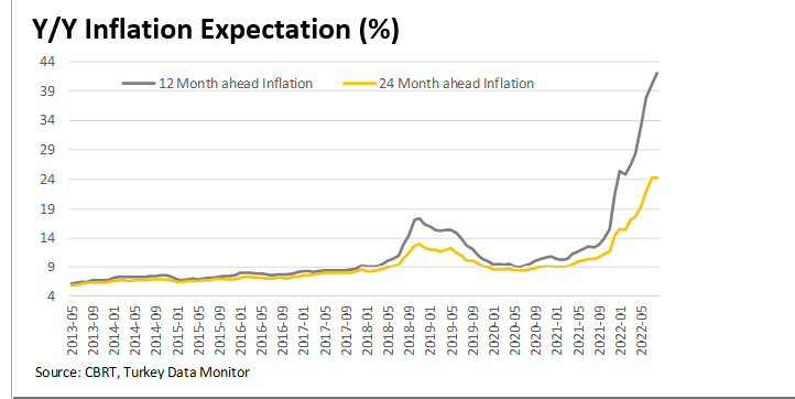 Turkey’s inflation expectations  out of control, TL to depreciate further vs USD
